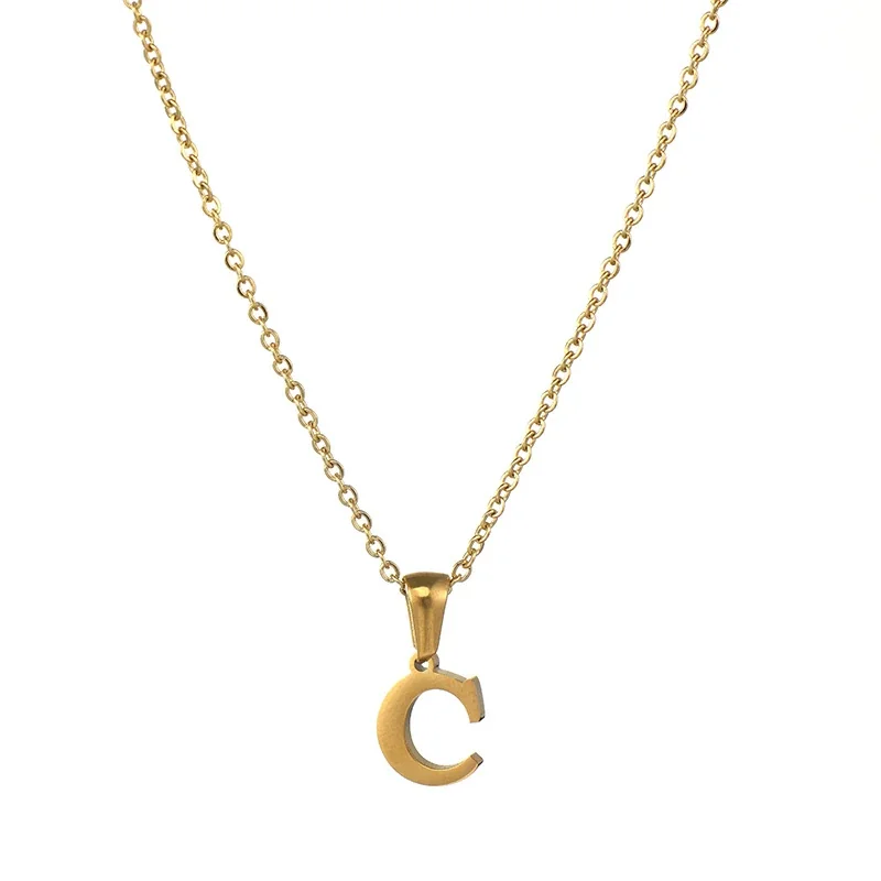 Polished 18K Gold-Plated Initial Oval-Link Pendant Necklace - Initial C