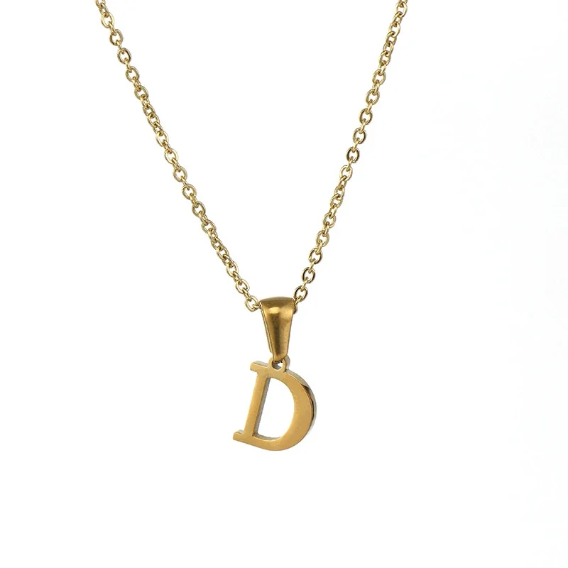 Polished 18K Gold-Plated Initial Oval-Link Pendant Necklace - Initial D