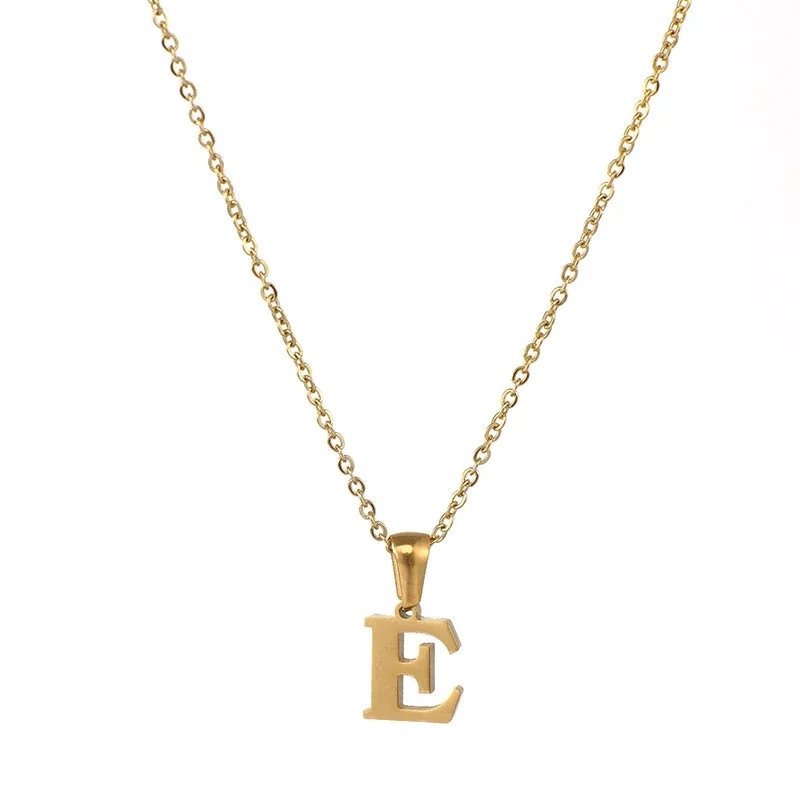 Polished 18K Gold-Plated Initial Oval-Link Pendant Necklace - Initial E