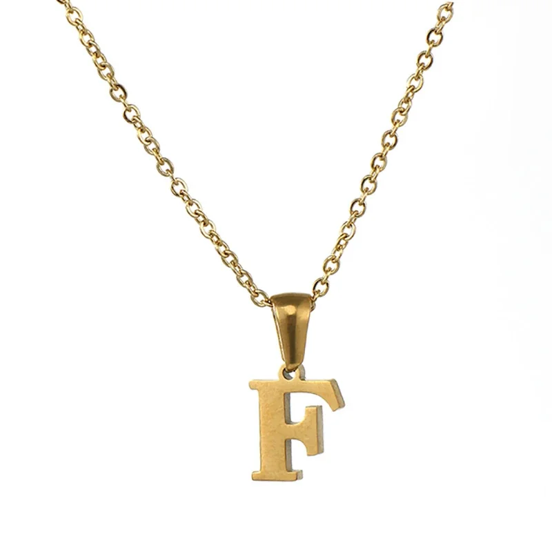Polished 18K Gold-Plated Initial Oval-Link Pendant Necklace - Initial F