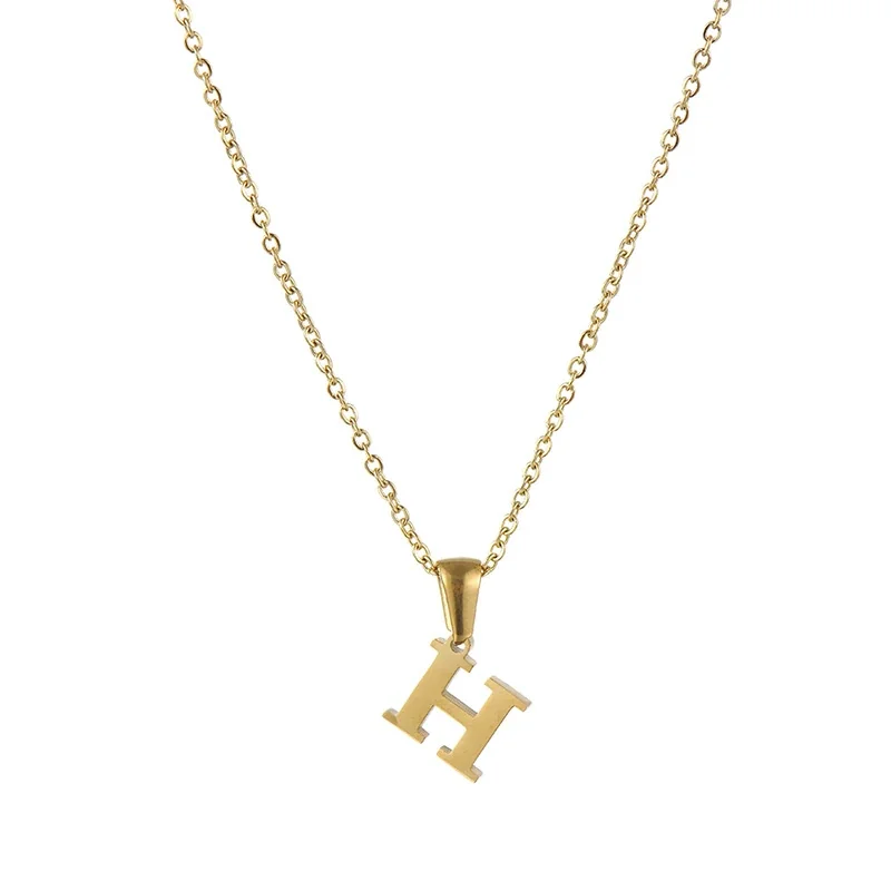 Polished 18K Gold-Plated Initial Oval-Link Pendant Necklace - Initial H