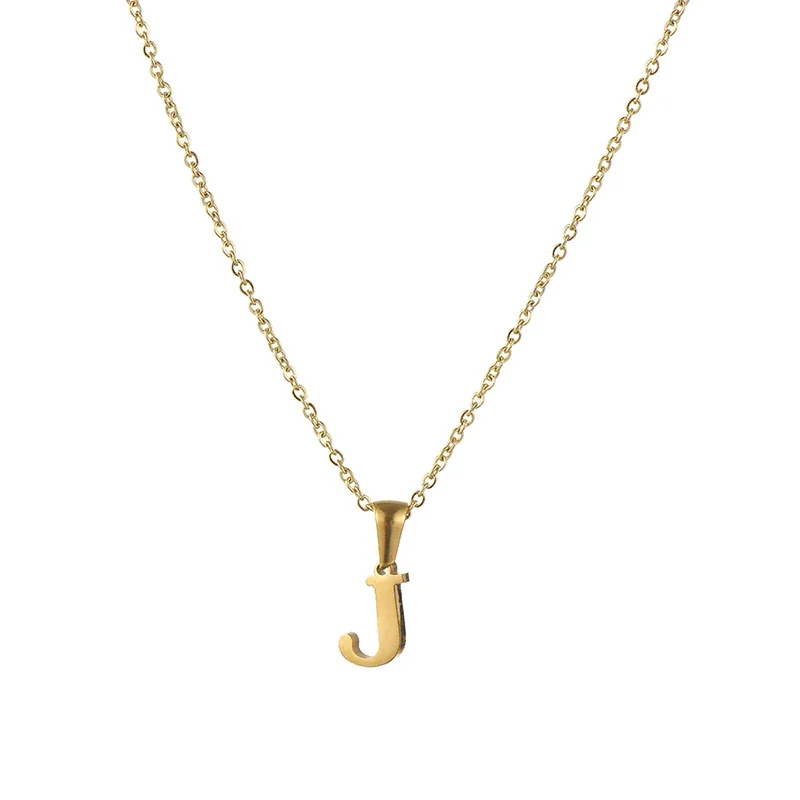 Polished 18K Gold-Plated Initial Oval-Link Pendant Necklace - Initial J