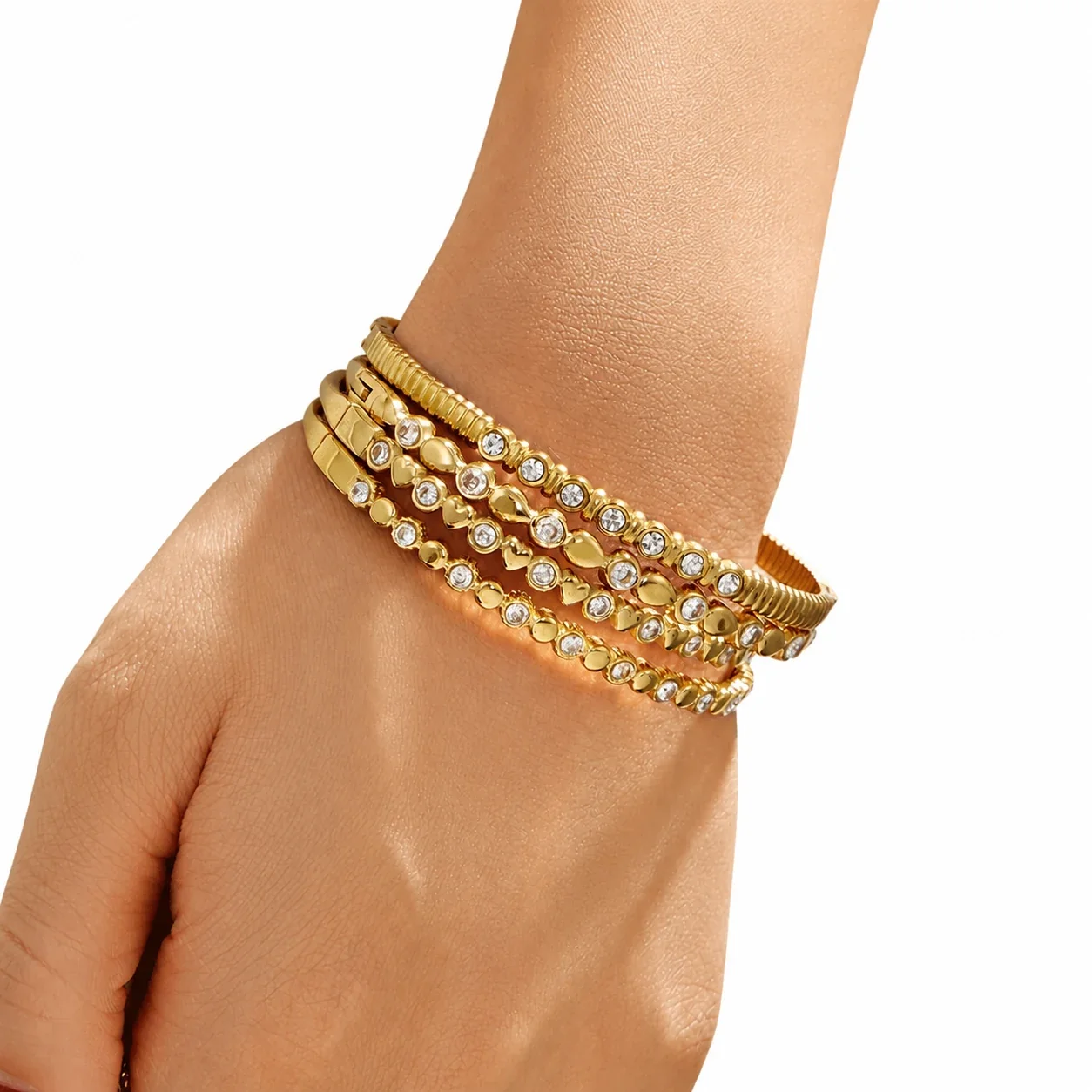 Layered 18K Gold-Plated Bezel CZ Bangle Bracelet