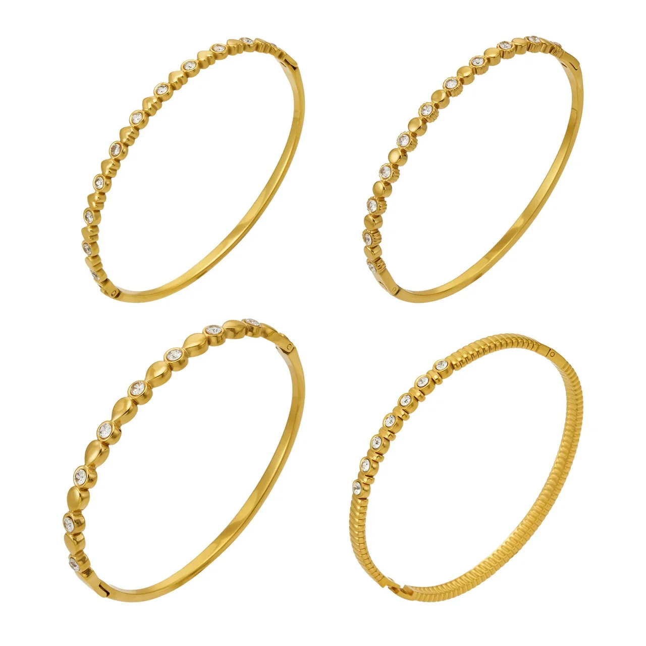 Layered 18K Gold-Plated Bezel CZ Bangle Bracelet