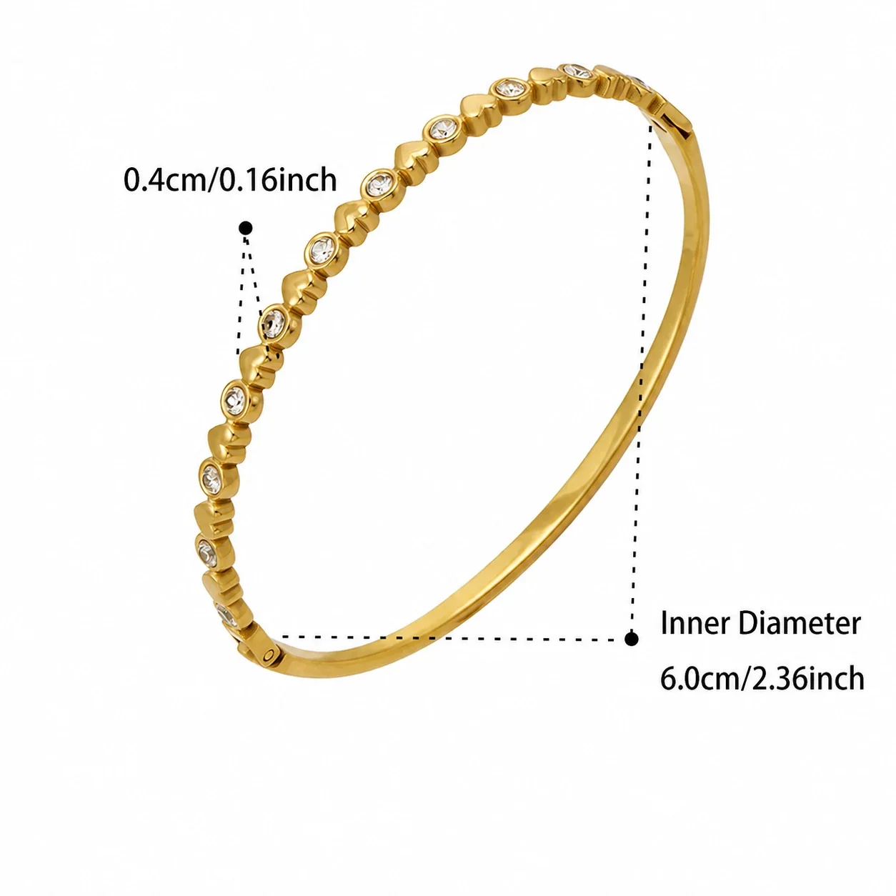 Layered 18K Gold-Plated Bezel CZ Bangle Bracelet - Gold Heart CZ
