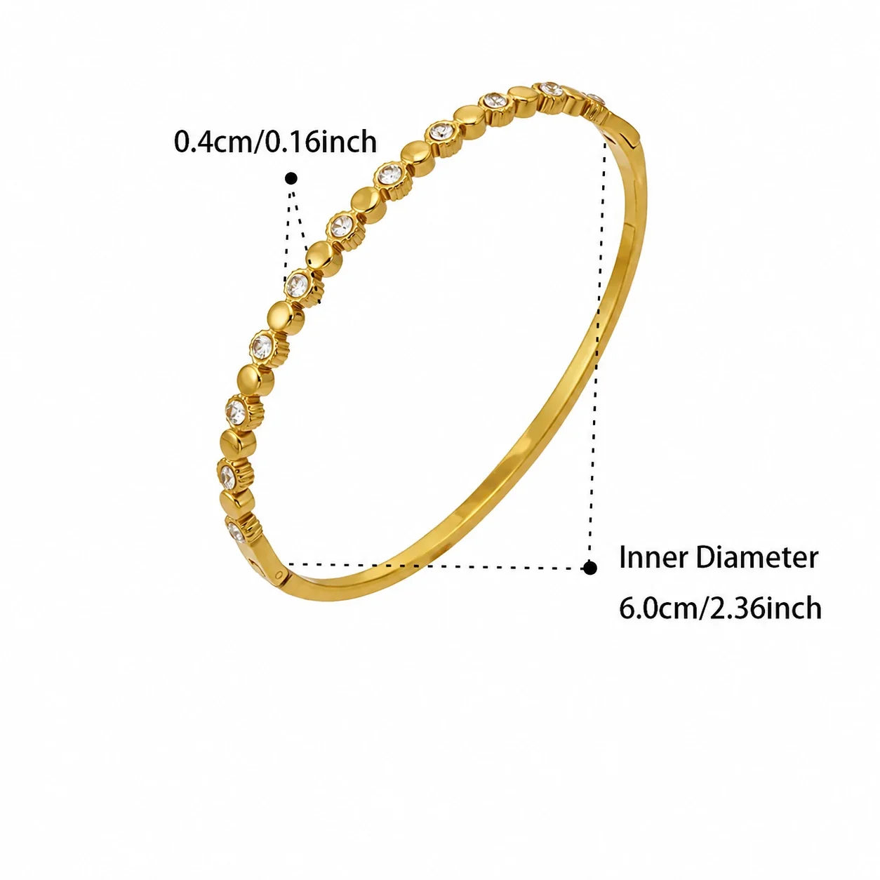 Layered 18K Gold-Plated Bezel CZ Bangle Bracelet - Gold Round CZ