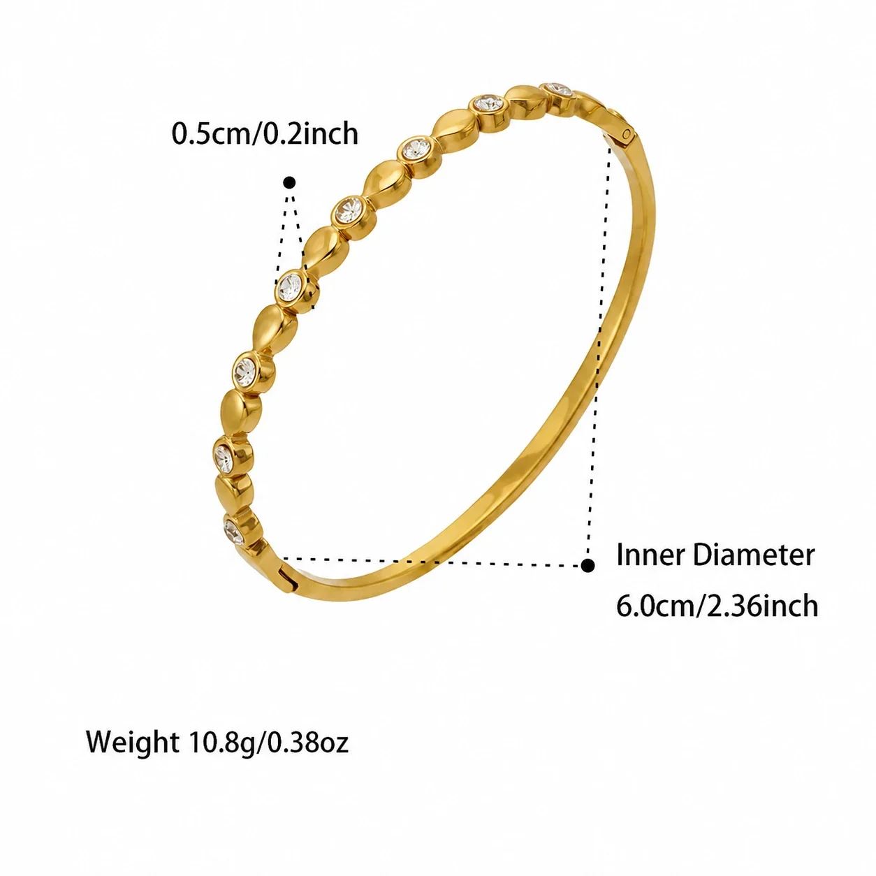 Layered 18K Gold-Plated Bezel CZ Bangle Bracelet - Gold Teardrop CZ