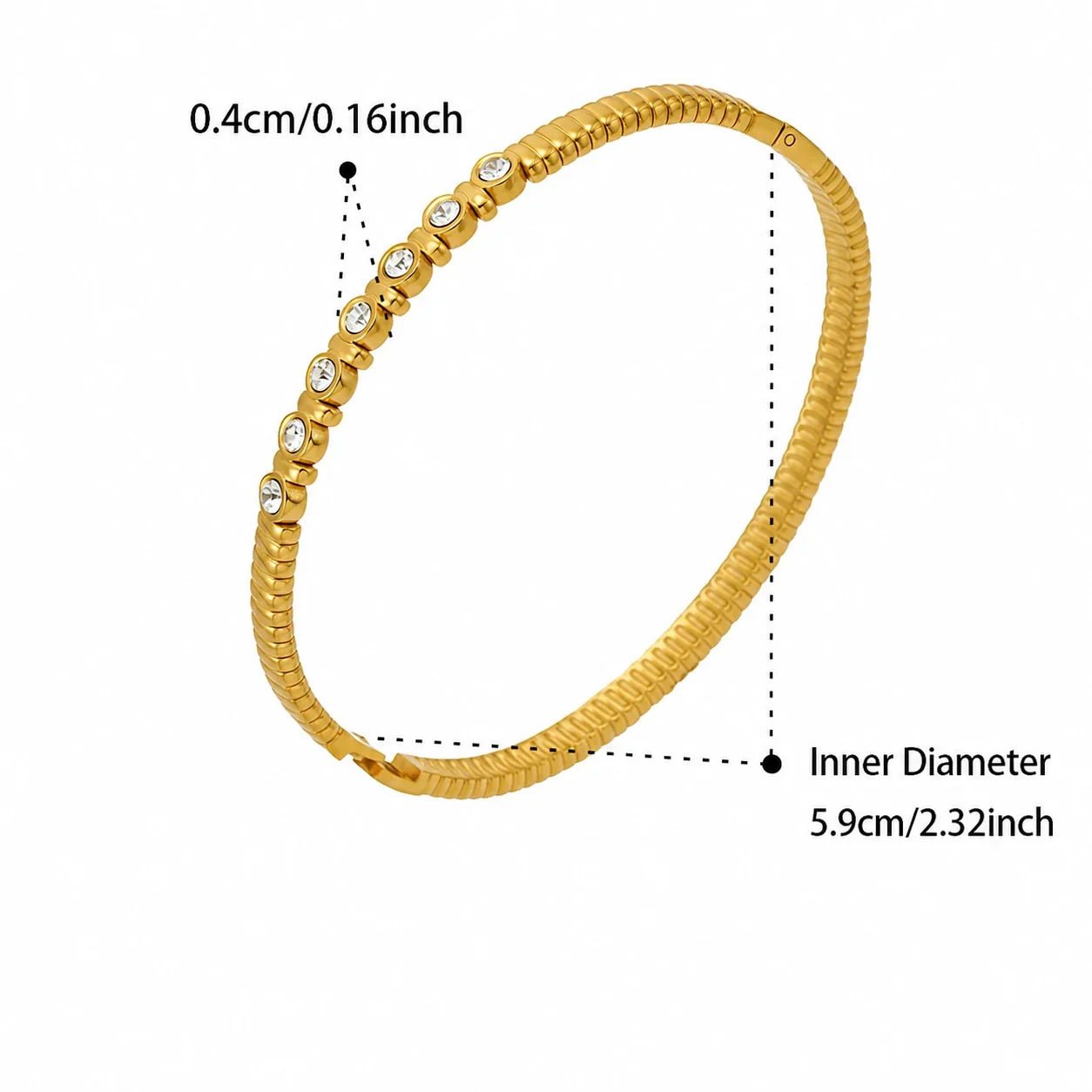 Layered 18K Gold-Plated Bezel CZ Bangle Bracelet - Gold Striped CZ