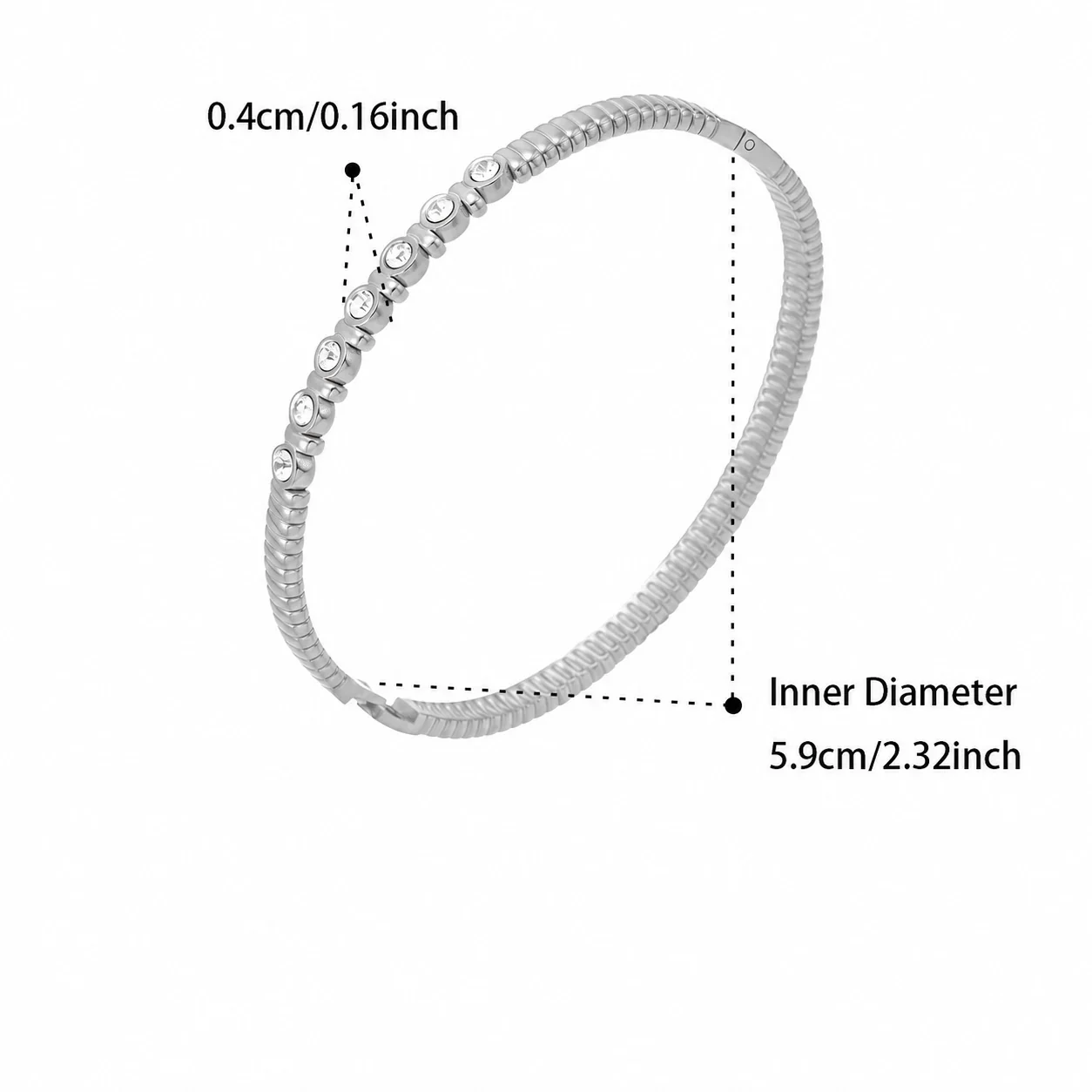 Layered 18K Gold-Plated Bezel CZ Bangle Bracelet - Silver Striped CZ