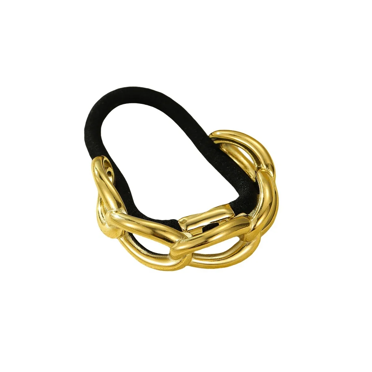 Hair Tie with Interwoven Oval Links, Gold-Plated Steel