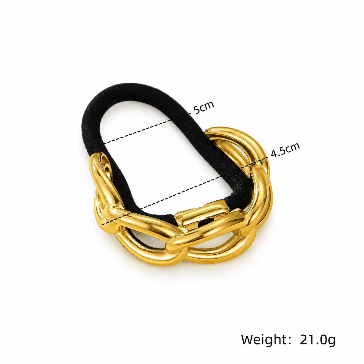 Hair Tie with Interwoven Oval Links, Gold-Plated Steel