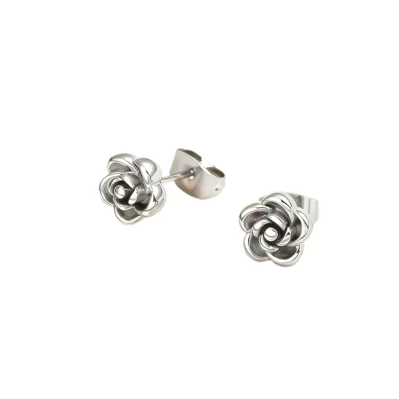 Petite Gold PVD Rose Petal 316 Stainless Steel Stud Earrings
