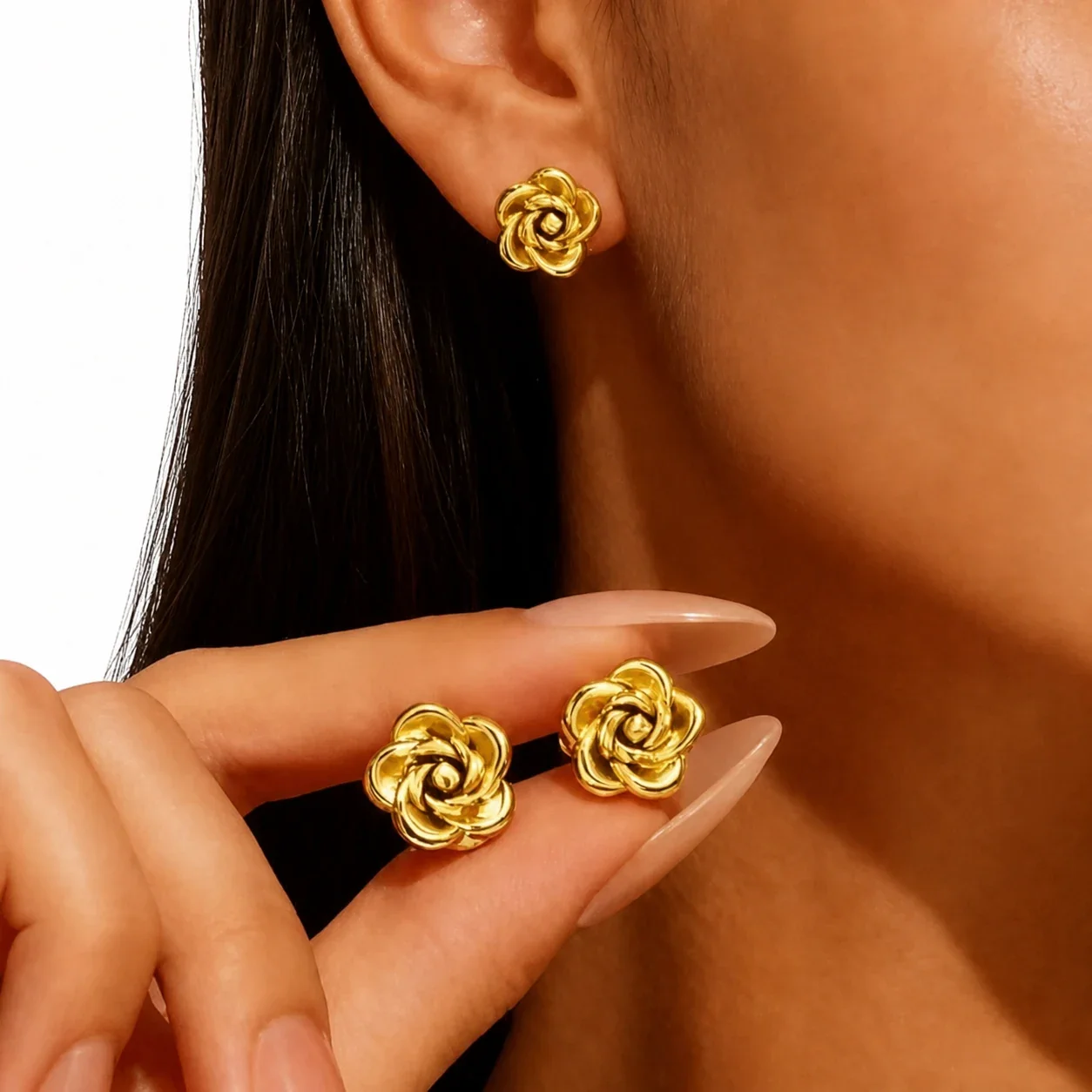 Petite Gold PVD Rose Petal 316 Stainless Steel Stud Earrings