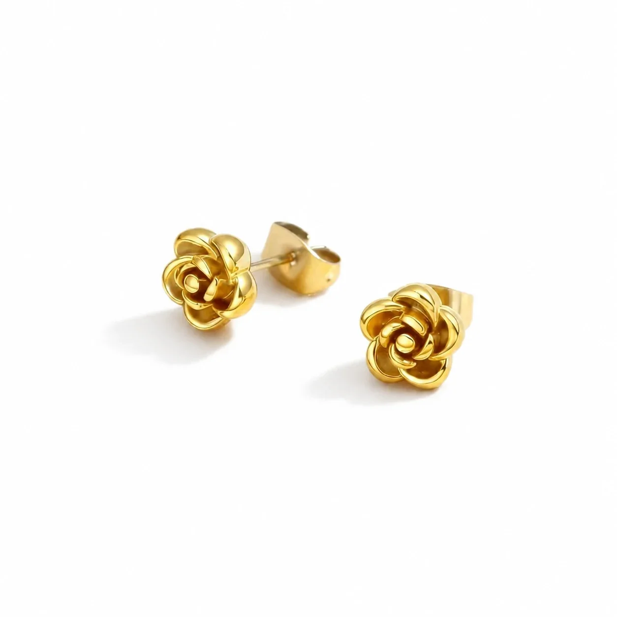 Petite Gold PVD Rose Petal 316 Stainless Steel Stud Earrings - Gold