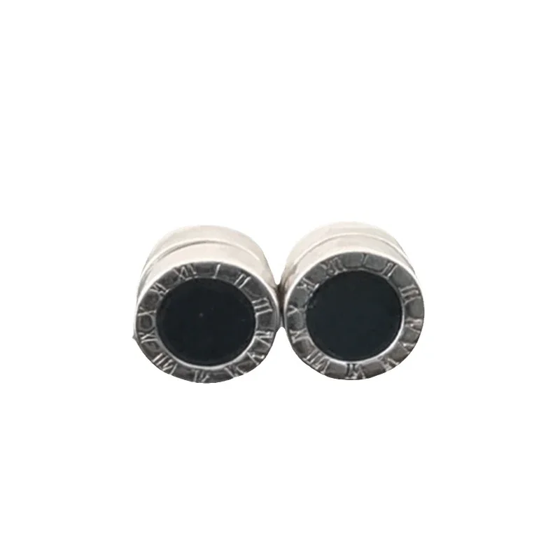Polished Stainless Steel Roman Numeral Disc Clip Earrings