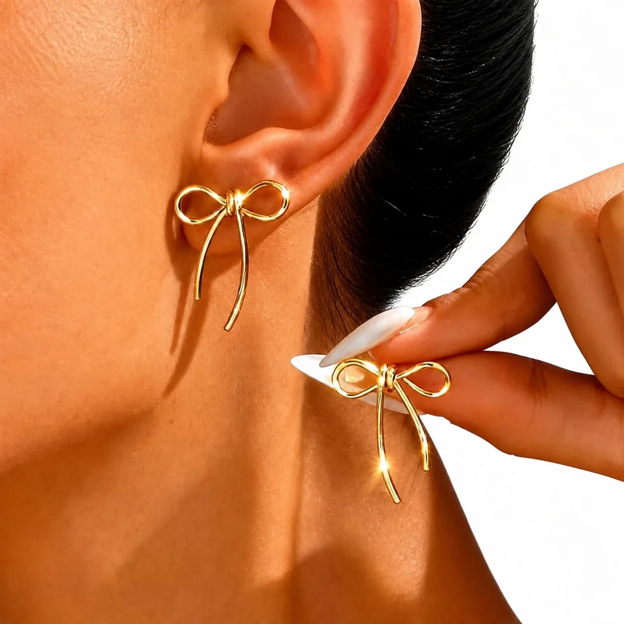 Bow Wire Stud Earrings 316 Stainless Steel 18K Gold PVD