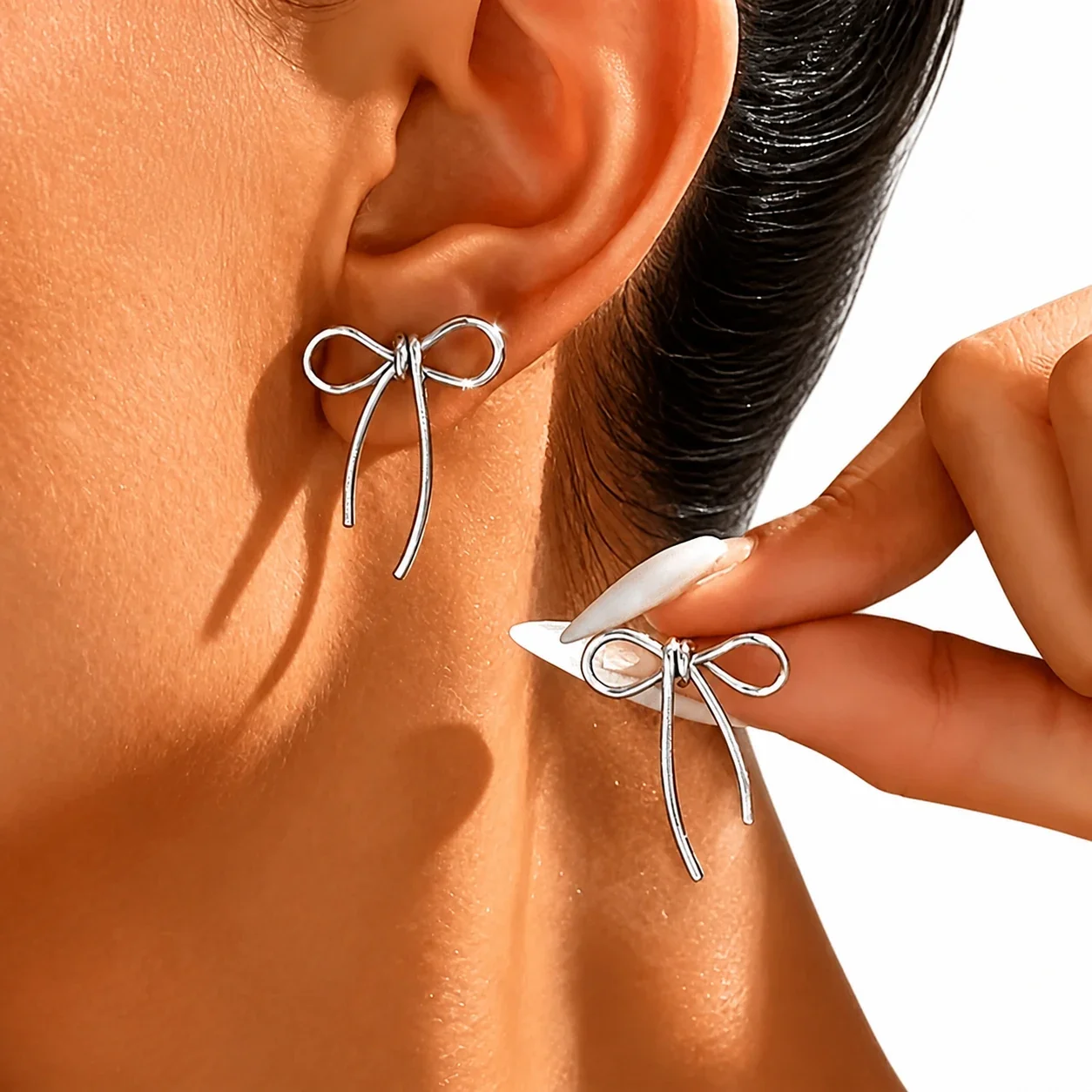 Bow Wire Stud Earrings 316 Stainless Steel 18K Gold PVD