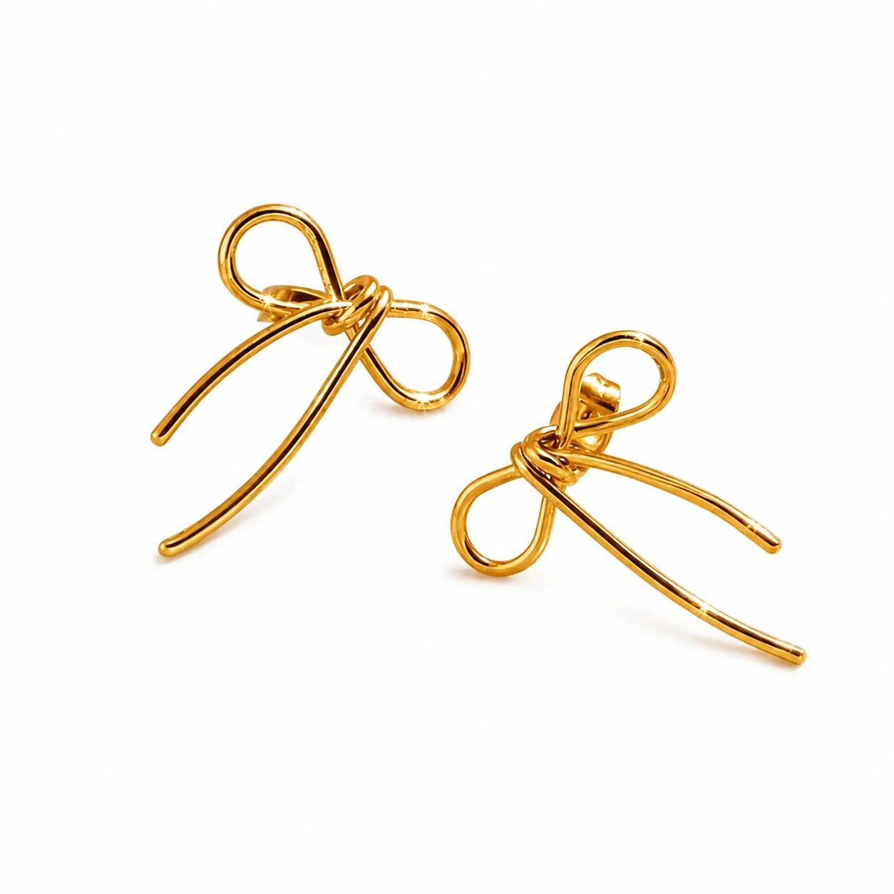 Bow Wire Stud Earrings 316 Stainless Steel 18K Gold PVD