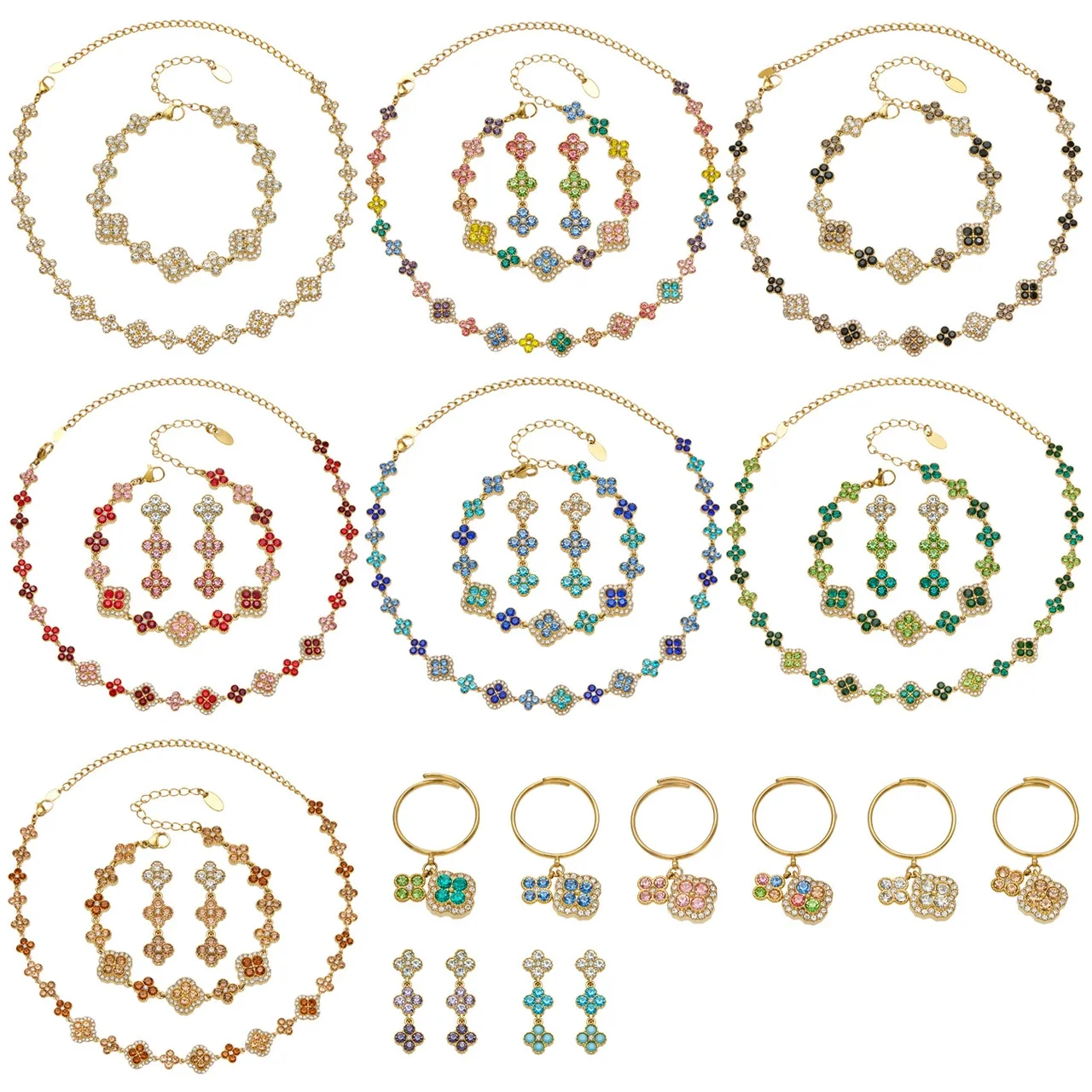 Ornate 18K Gold-Plated Clover & Pavé CZ Jewelry Set