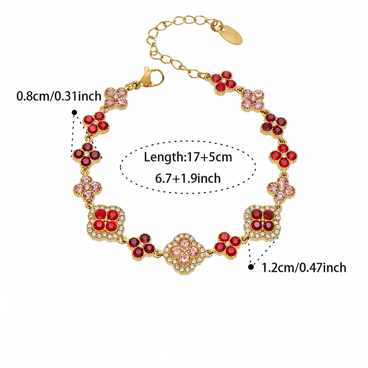 Ornate 18K Gold-Plated Clover & Pavé CZ Jewelry Set - Gold Red CZ + cm