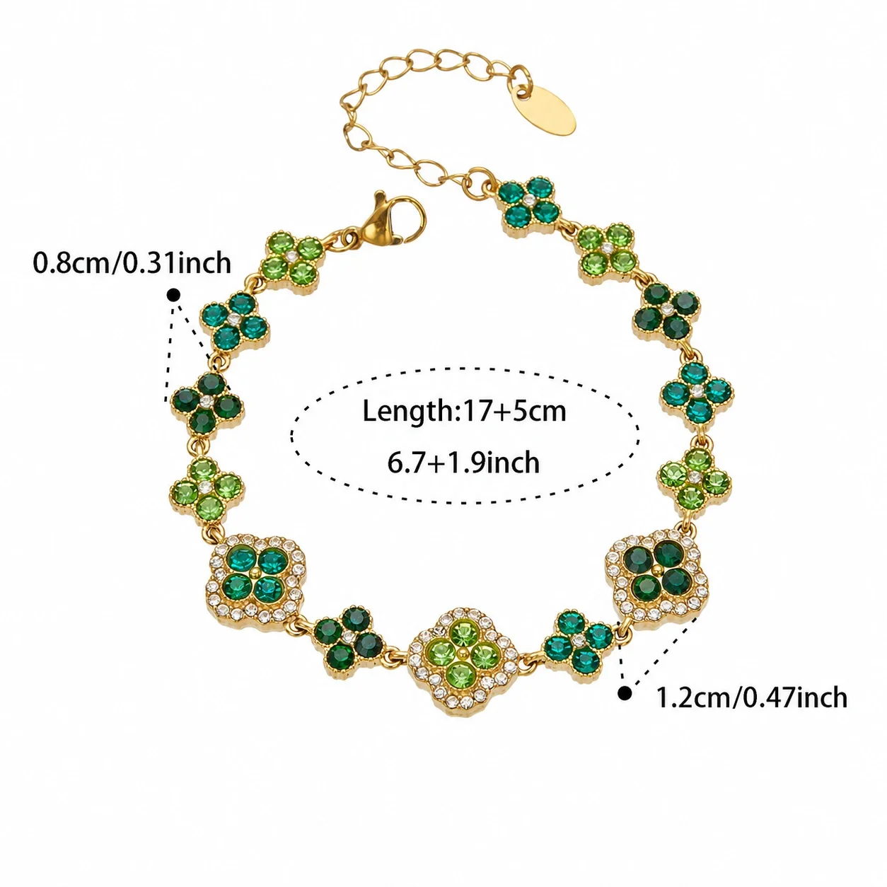 Ornate 18K Gold-Plated Clover & Pavé CZ Jewelry Set - Gold Green CZ + cm