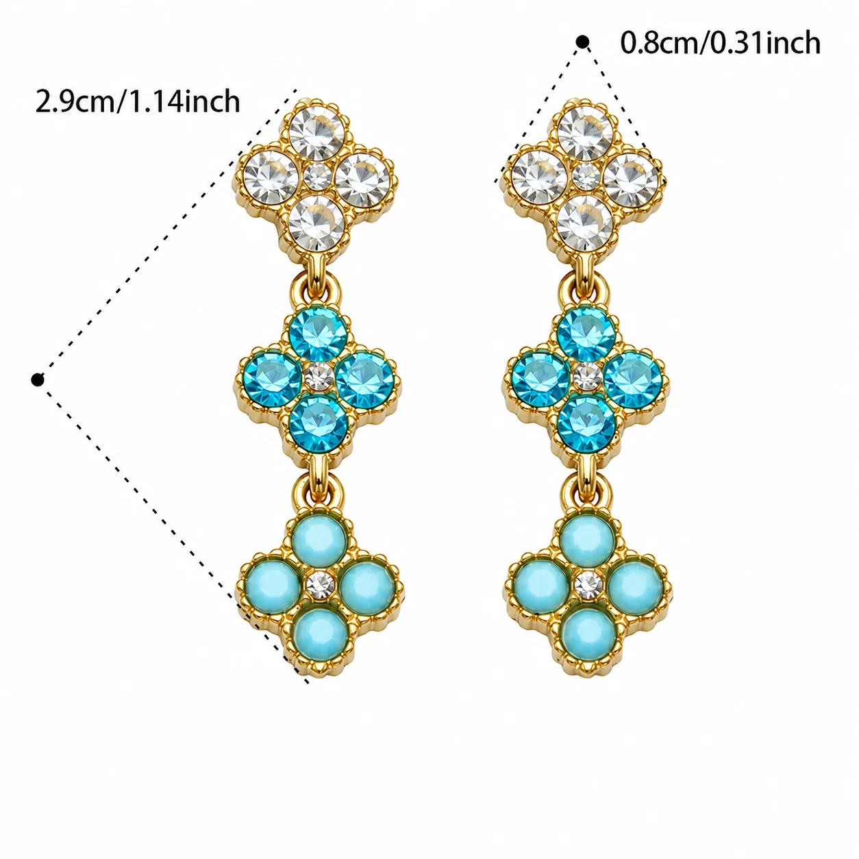 Ornate 18K Gold-Plated Clover & Pavé CZ Jewelry Set - Gold Aqua CZ