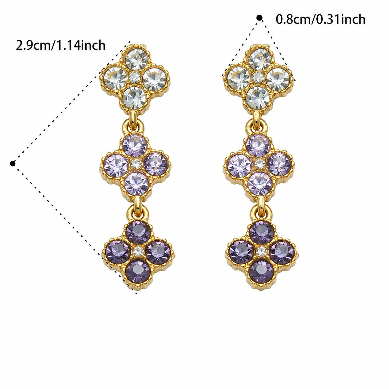 Ornate 18K Gold-Plated Clover & Pavé CZ Jewelry Set - Gold Purple CZ