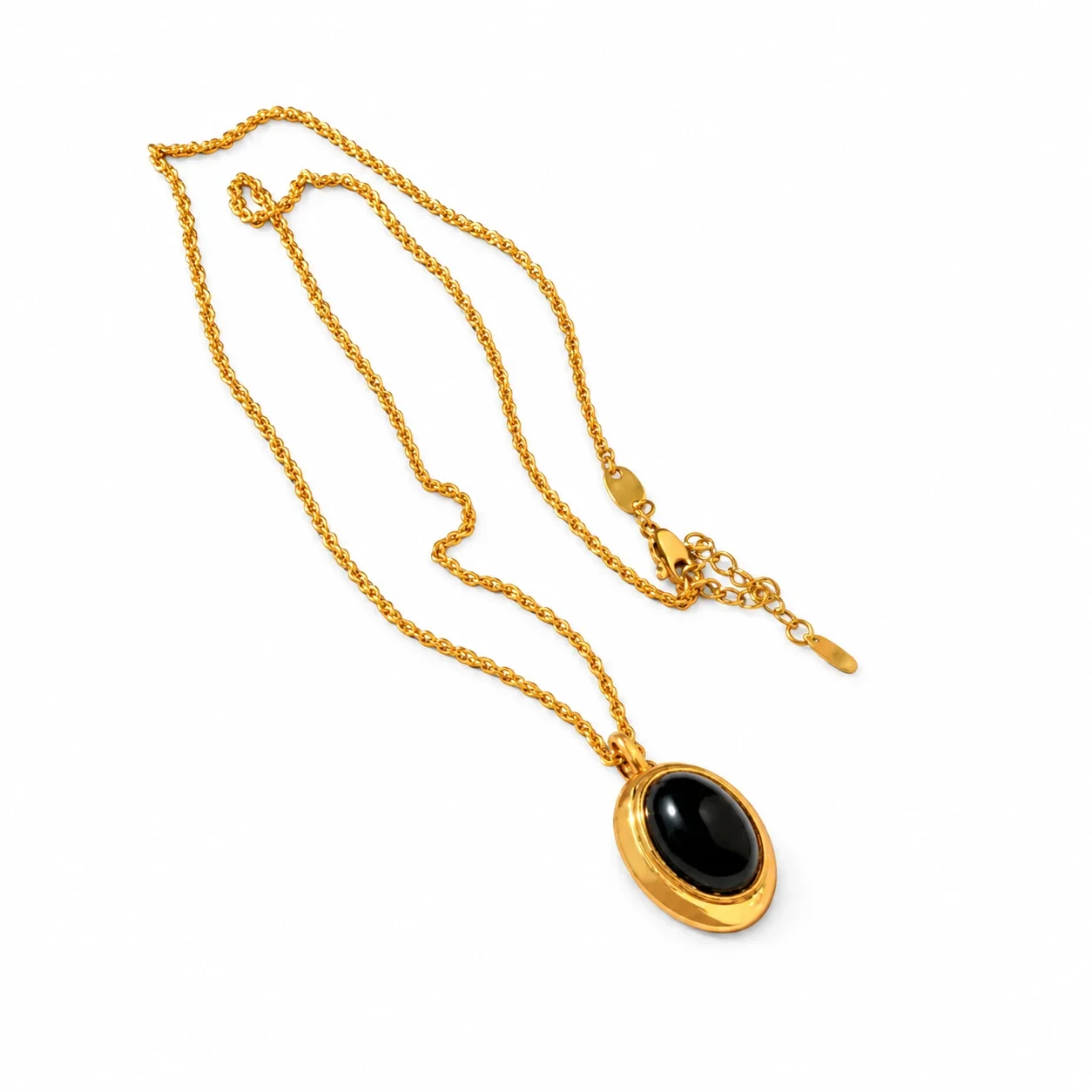 Hangerketting met ovale cabochon en koordketting, verguld productfoto
