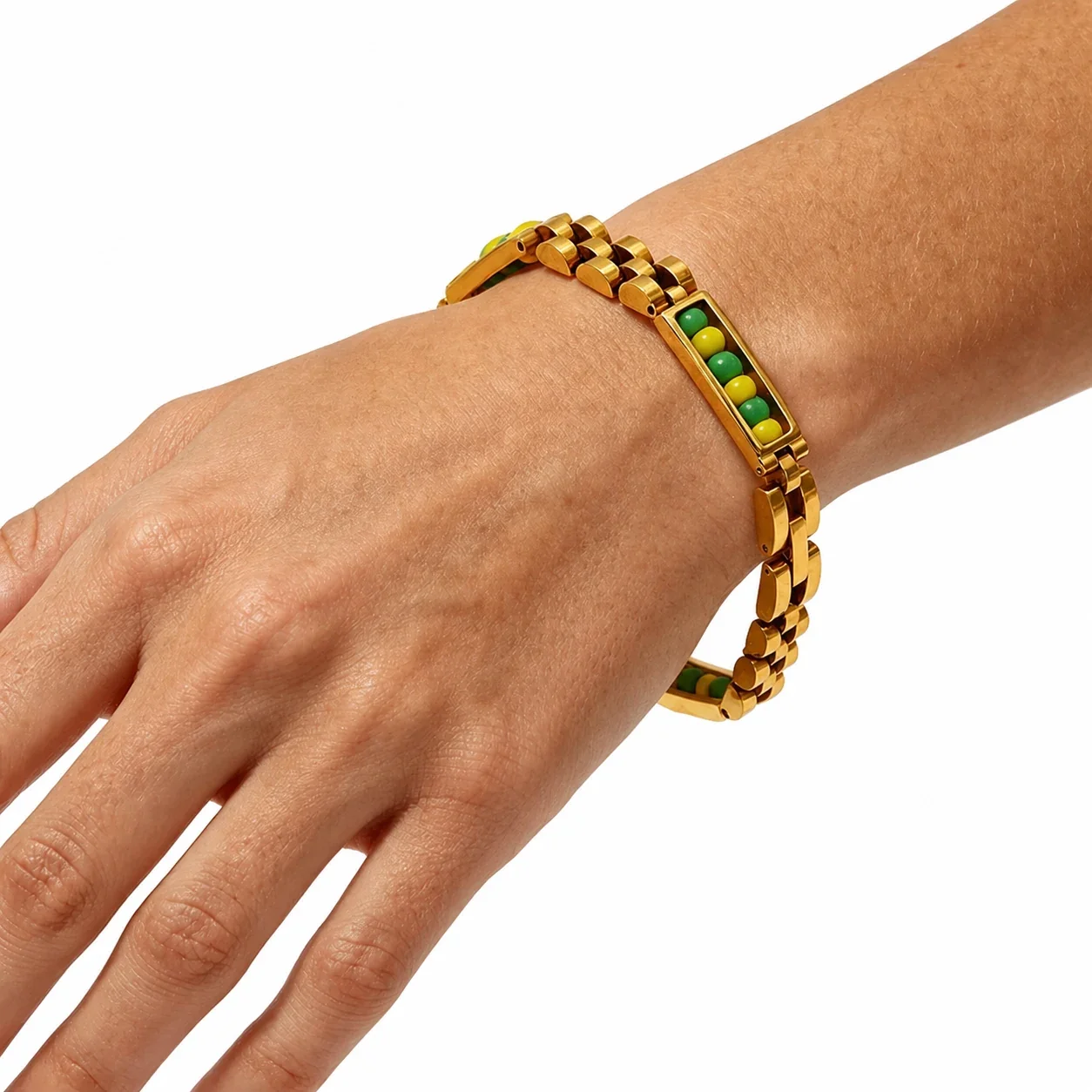 Beaded Bar 18K Gold-Plated 316 Stainless Steel Bracelet