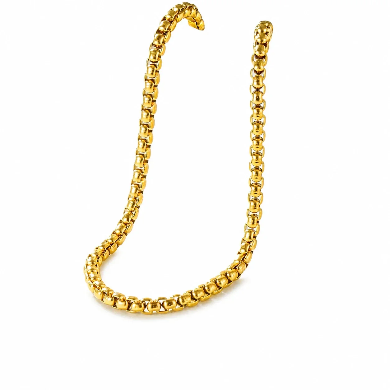Polished Gold-Plated Stainless Steel Bead Box Chain Necklace