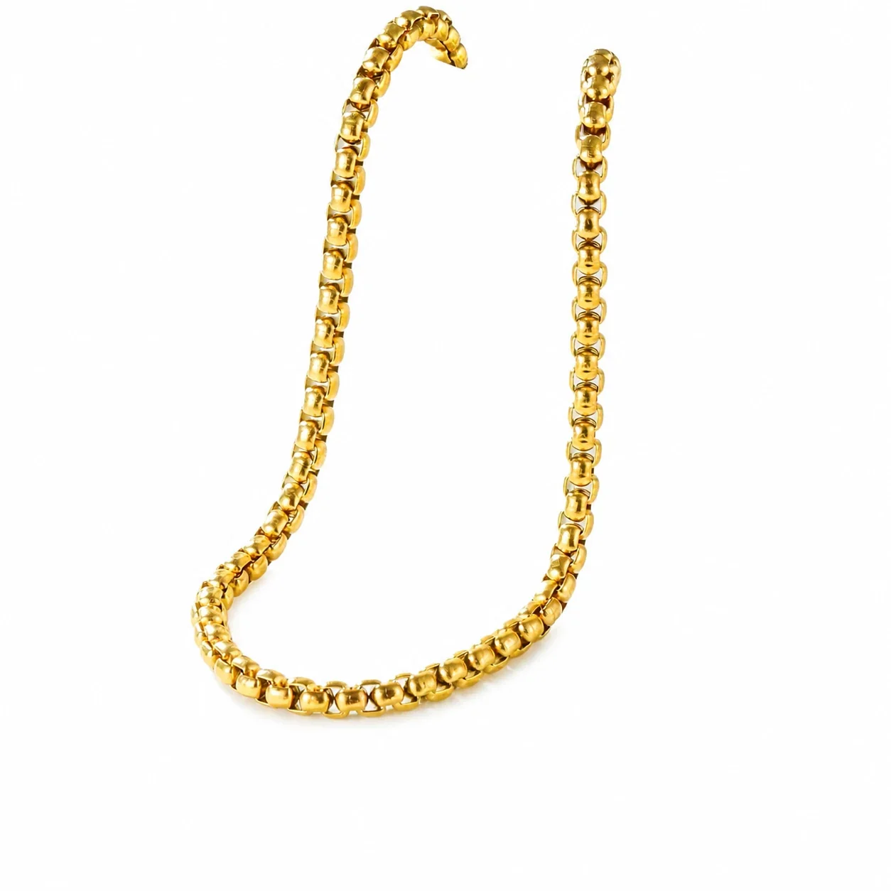 Polished Gold-Plated Stainless Steel Bead Box Chain Necklace