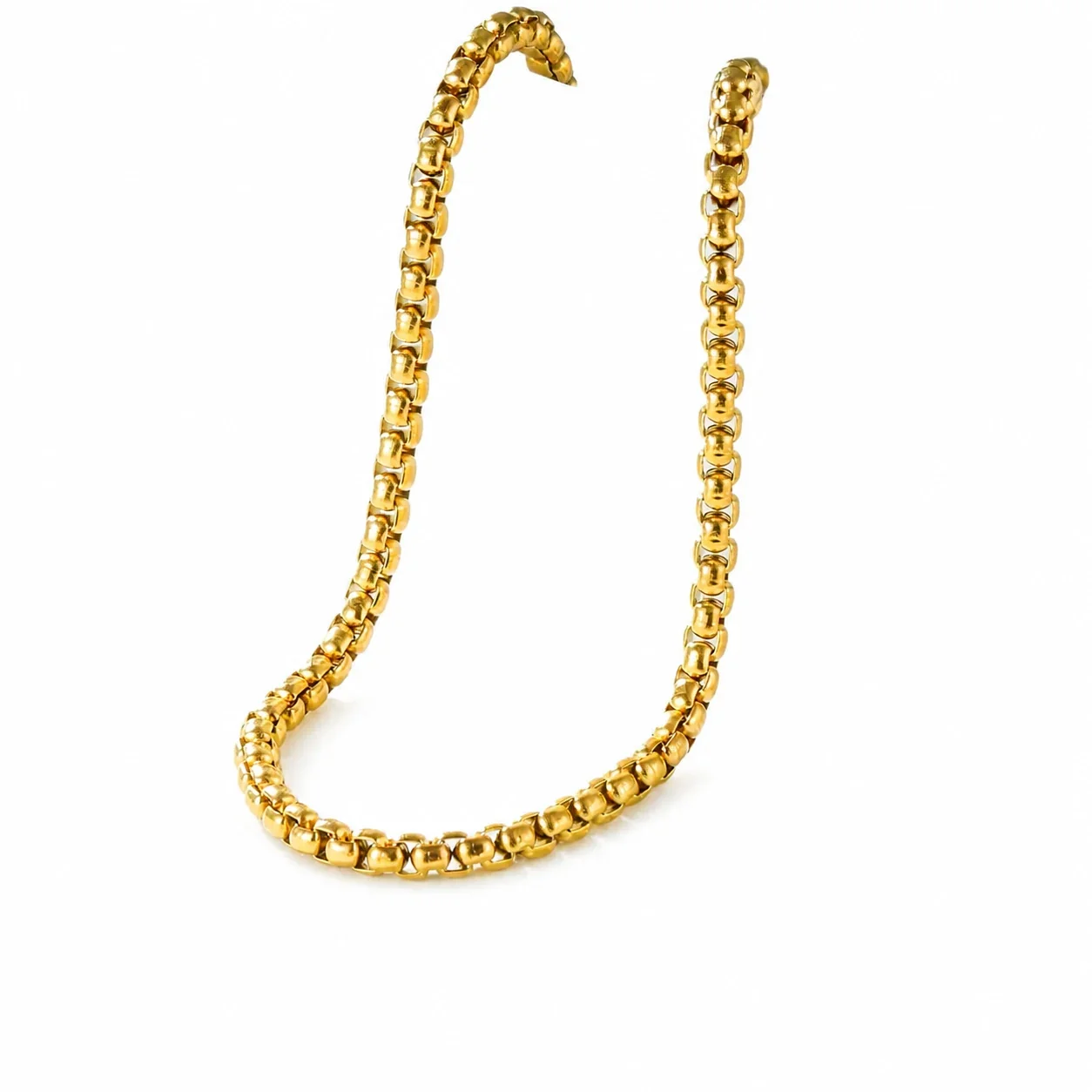 Polished Gold-Plated Stainless Steel Bead Box Chain Necklace