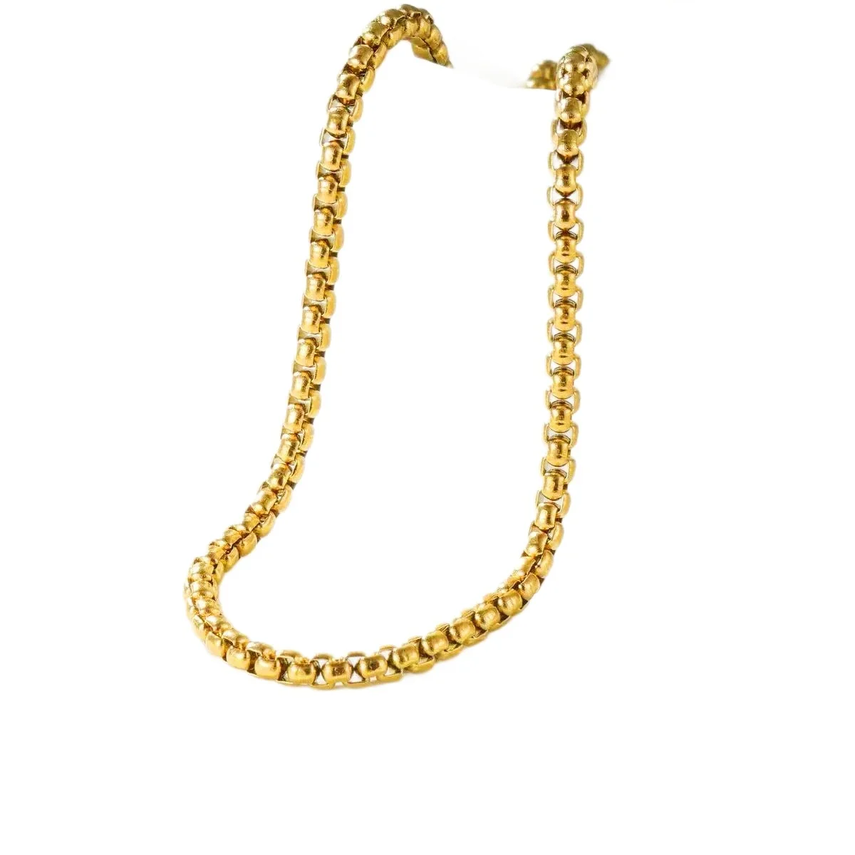 Polished Gold-Plated Stainless Steel Bead Box Chain Necklace