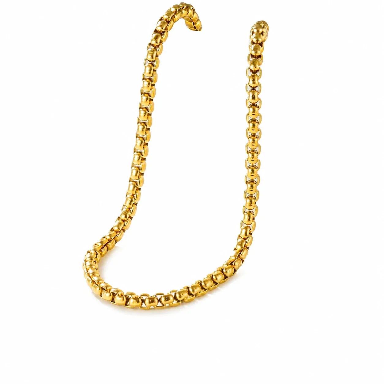 Polished Gold-Plated Stainless Steel Bead Box Chain Necklace - Gold . mm