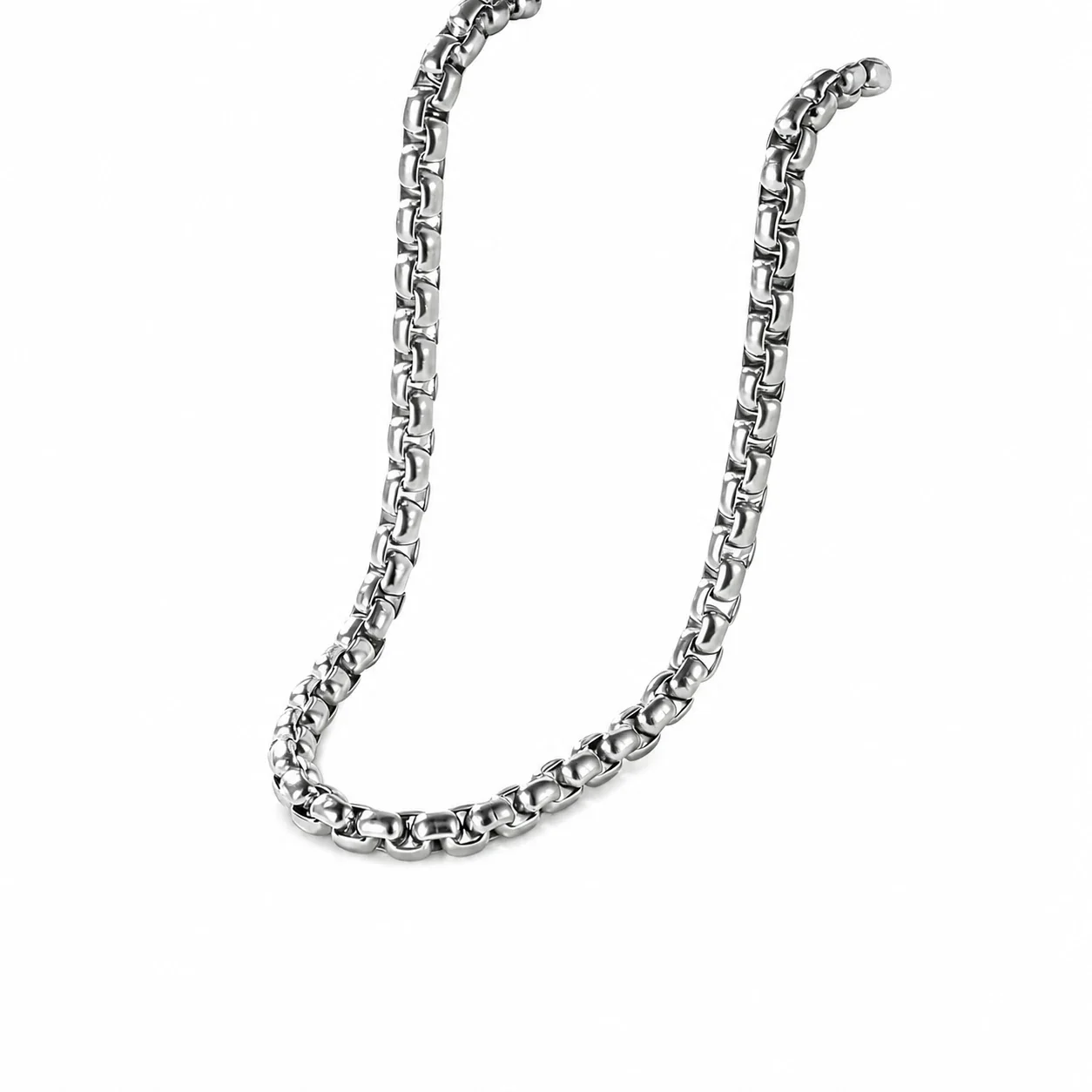 Polished Gold-Plated Stainless Steel Bead Box Chain Necklace - Silver . mm