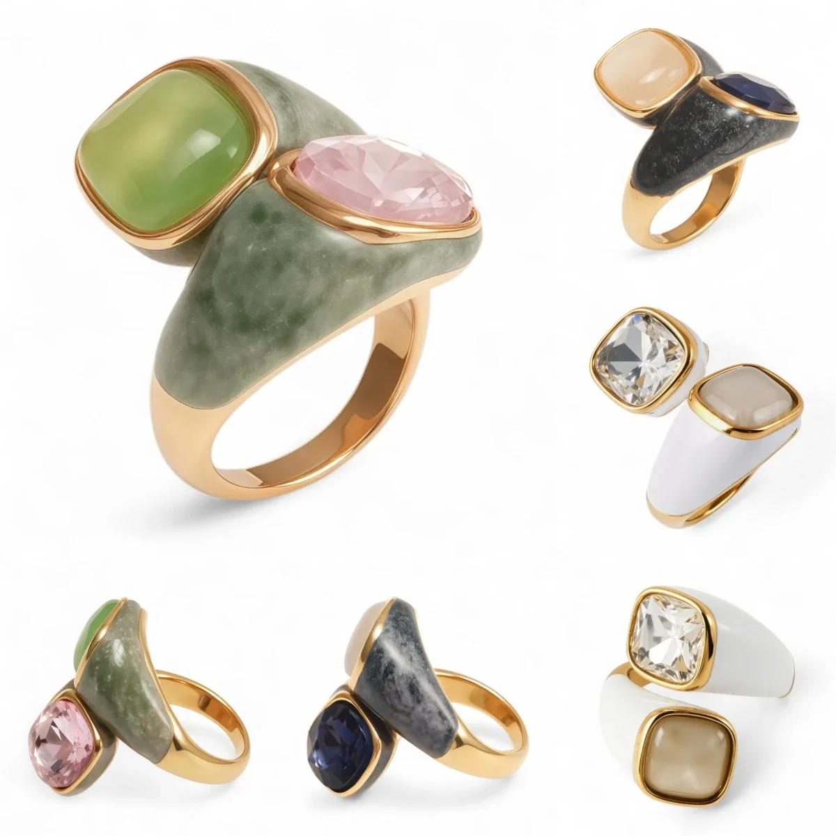 Sculptural 316 Gold-plated Cabochon Statement Ring