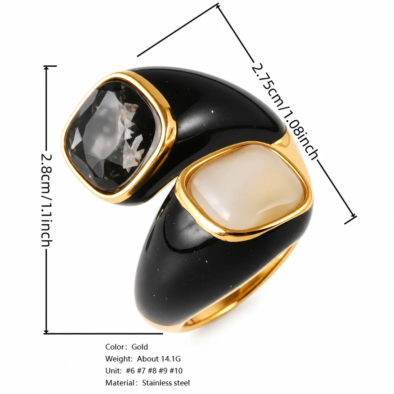 Sculptural 316 Gold PVD Cabochon Statement Ring