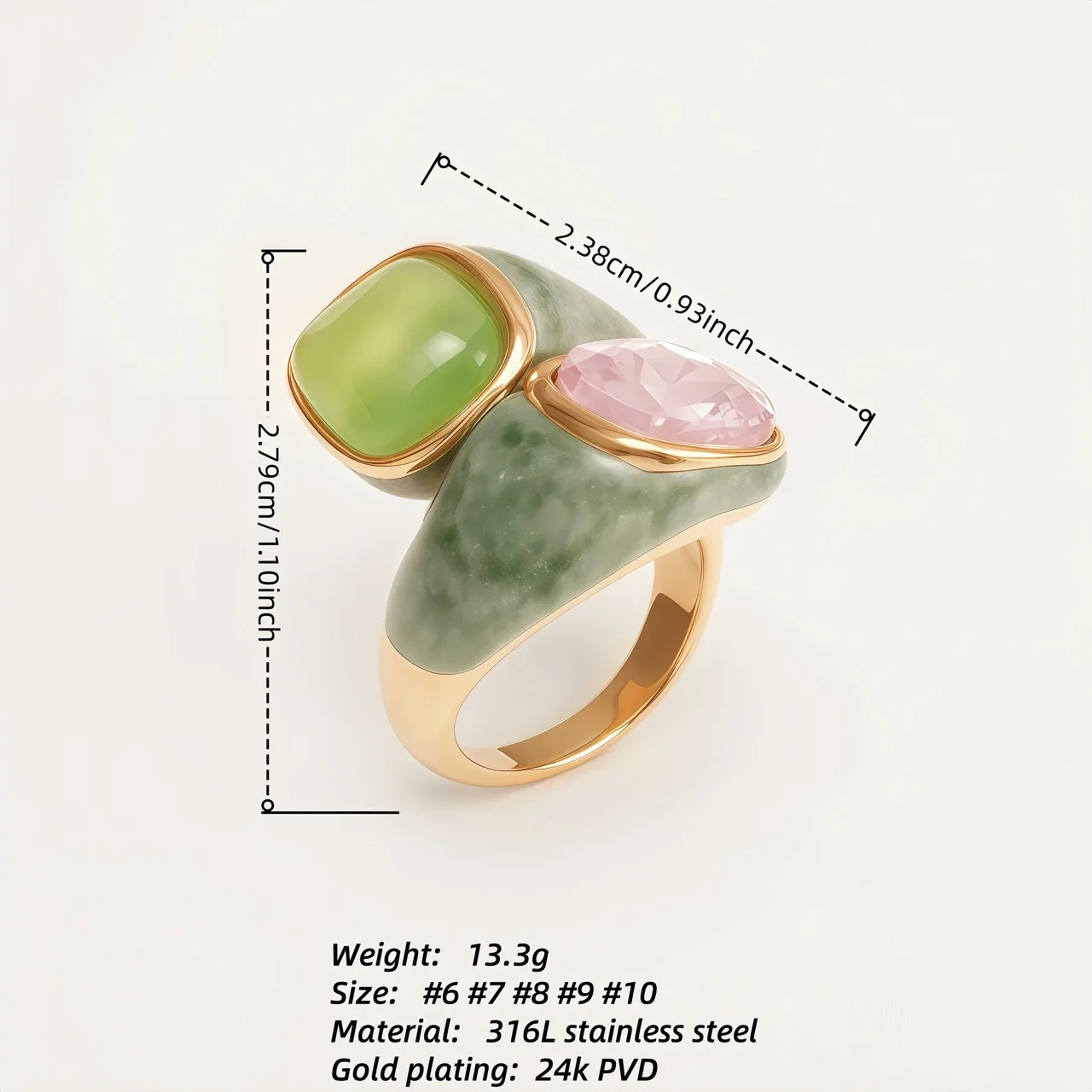 Sculptural 316 Gold PVD Cabochon Statement Ring