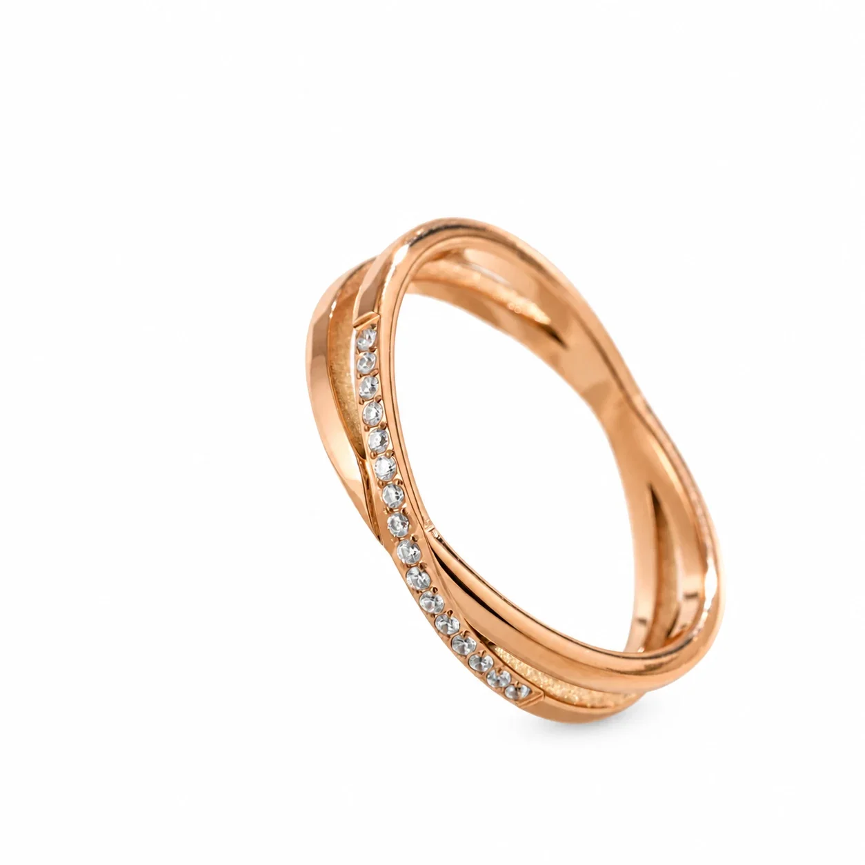 Cross-Over Pavé Crystal Band Ring, Stainless Steel