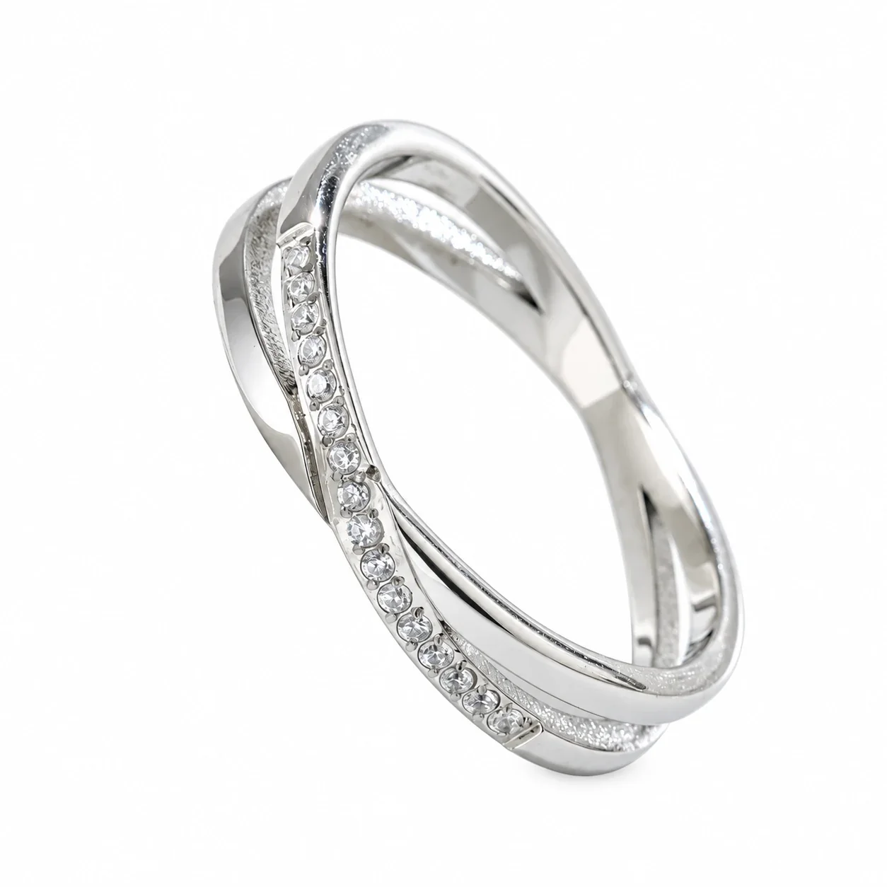 Cross-Over Pavé Crystal Band Ring, Stainless Steel