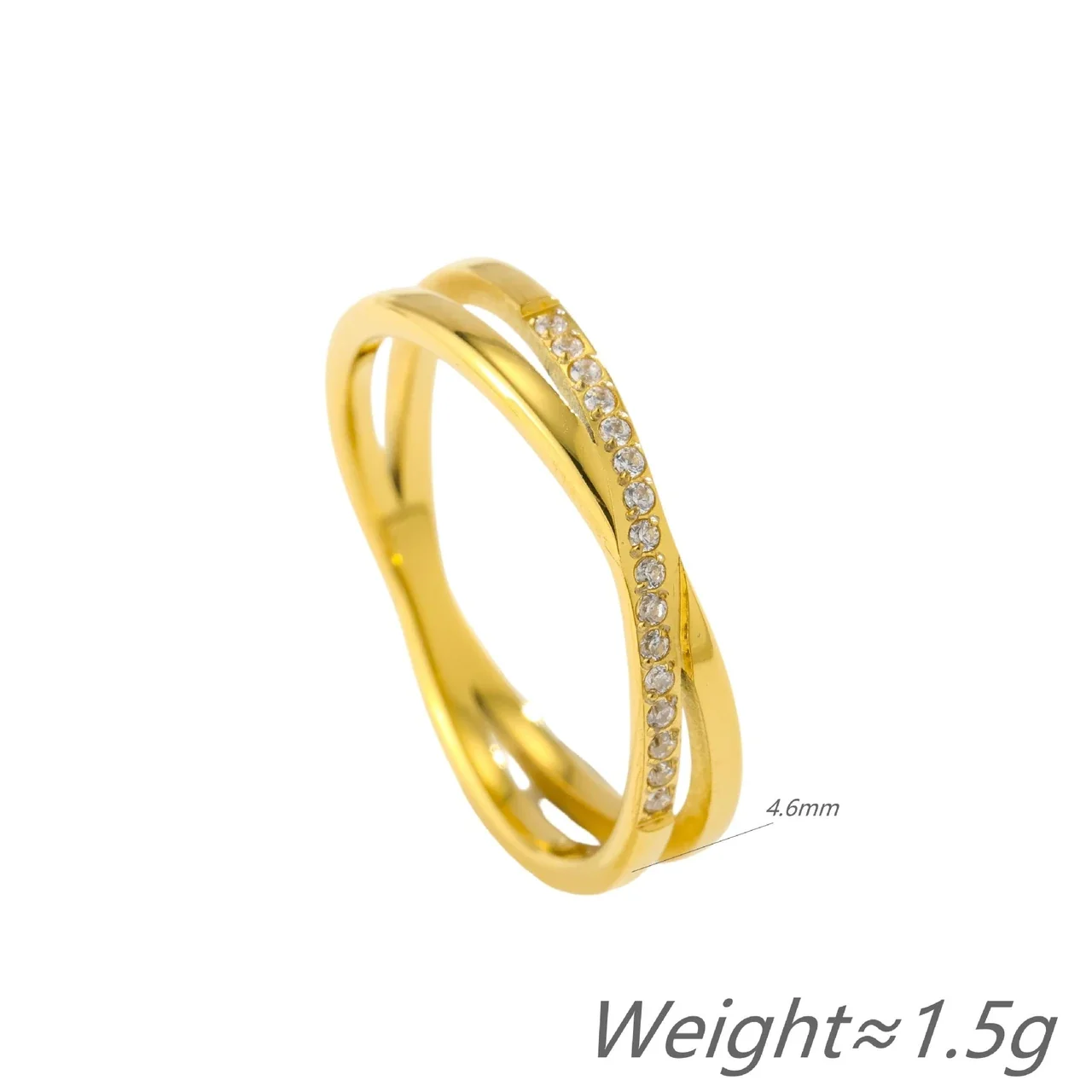 Cross-Over Pavé Crystal Band Ring, Stainless Steel