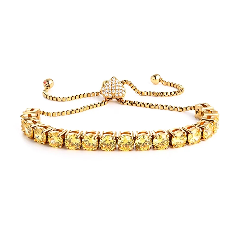 Polished 316 Stainless Steel Heart Slider Tennis Bracelet
