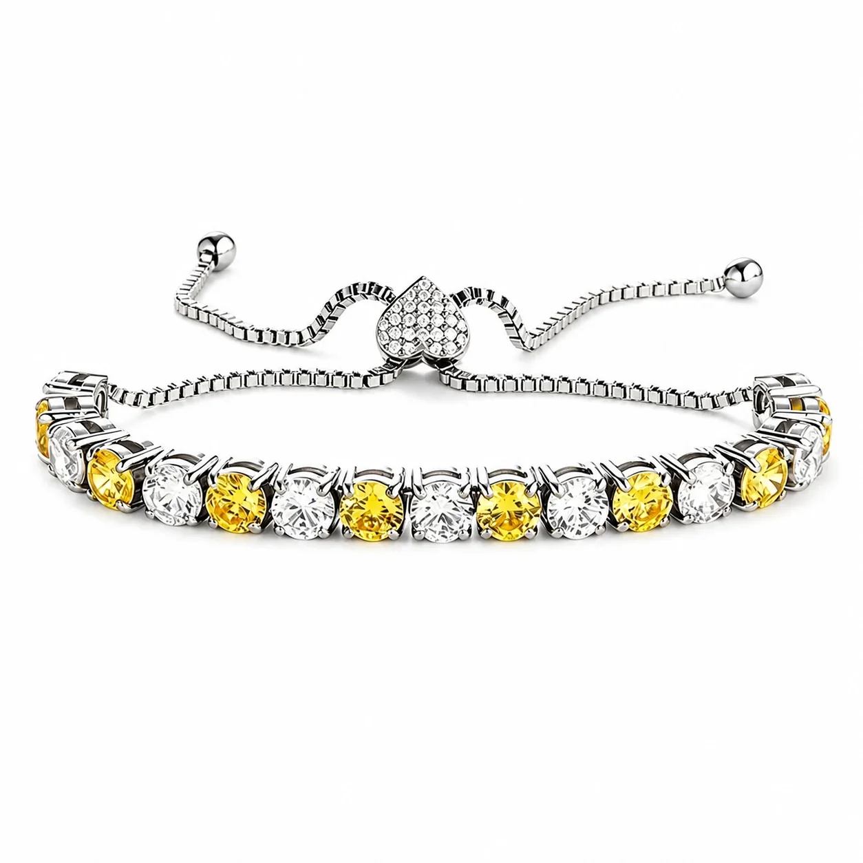 Polished 316 Stainless Steel Heart Slider Tennis Bracelet