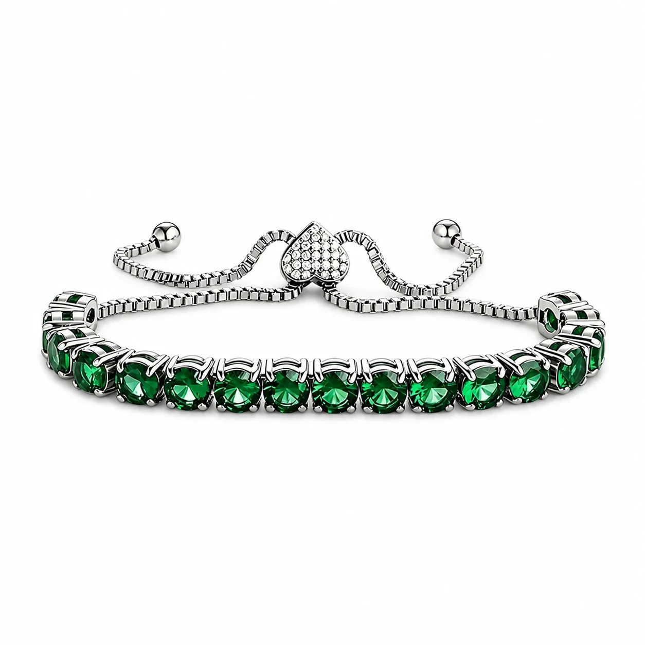 Polished 316 Stainless Steel Heart Slider Tennis Bracelet