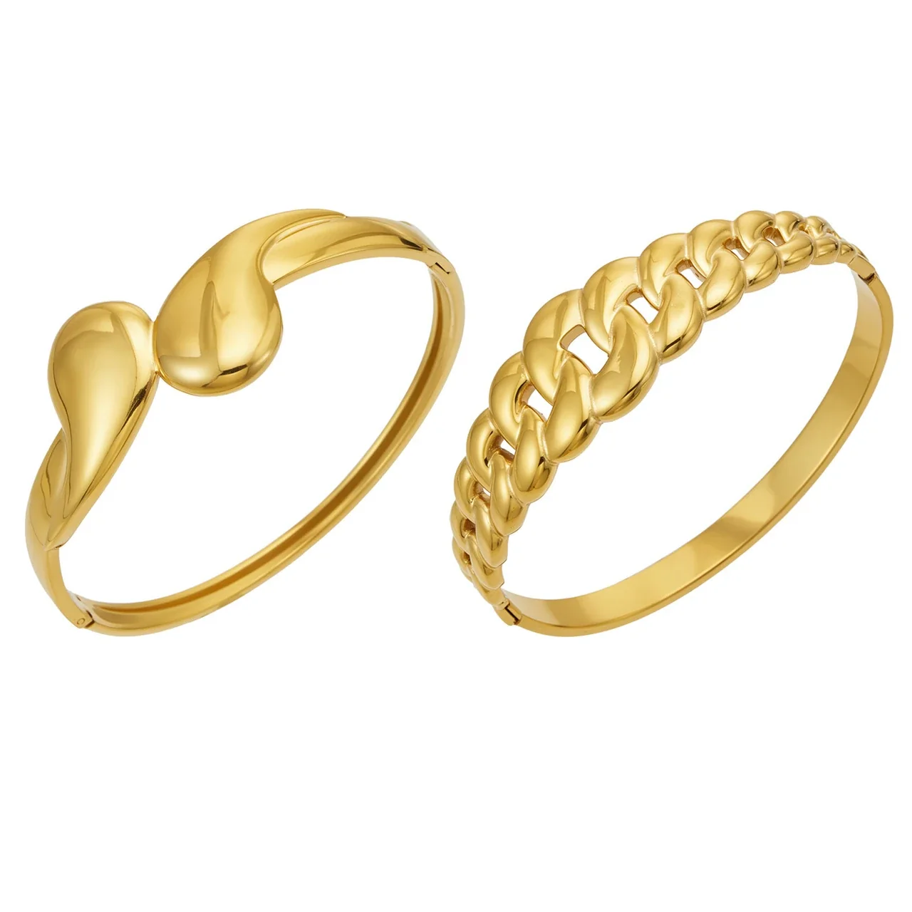 Sculptural 18K Gold PVD Teardrop Curb 316L Stainless Steel Bangle