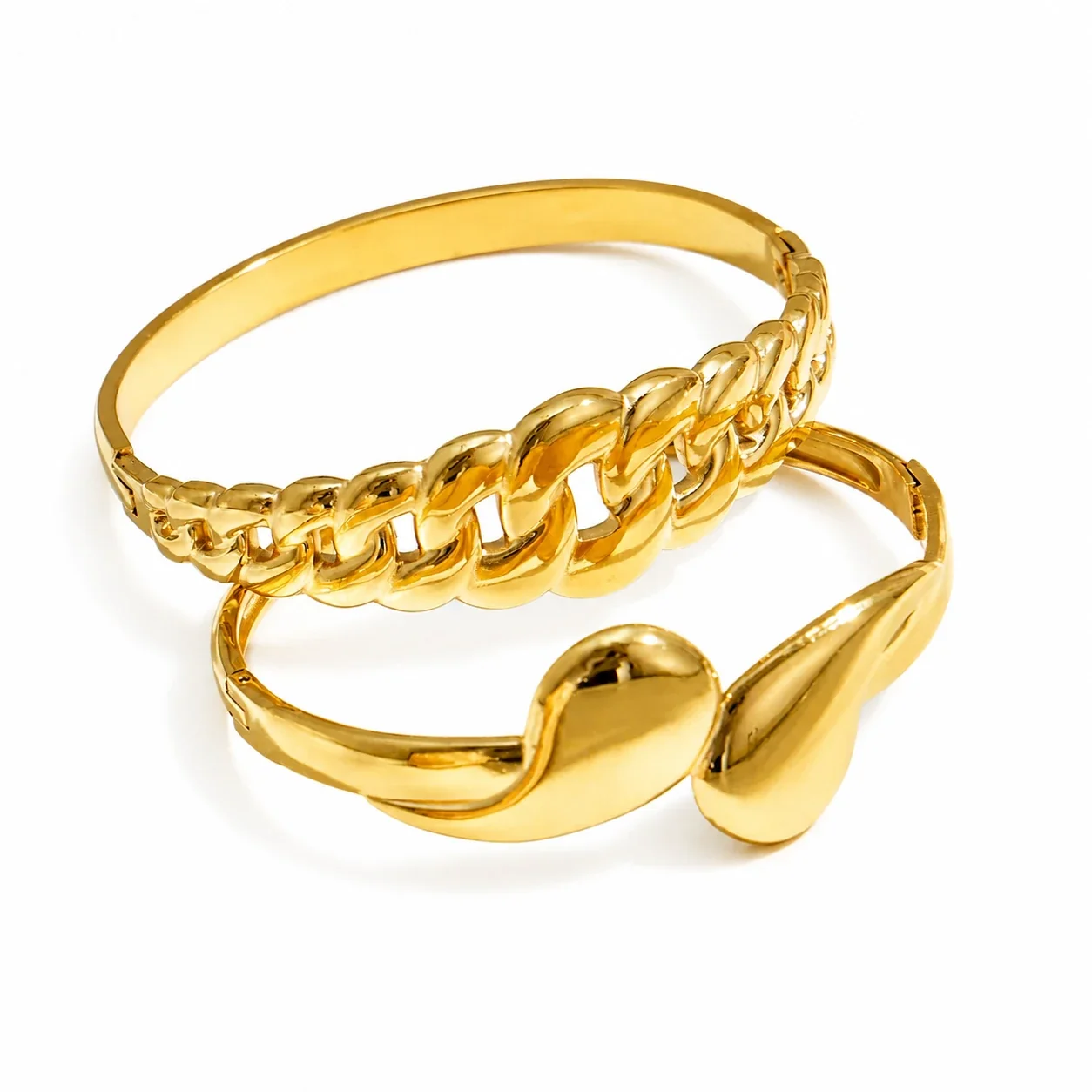 Sculptural 18K Gold PVD Teardrop Curb 316L Bangle