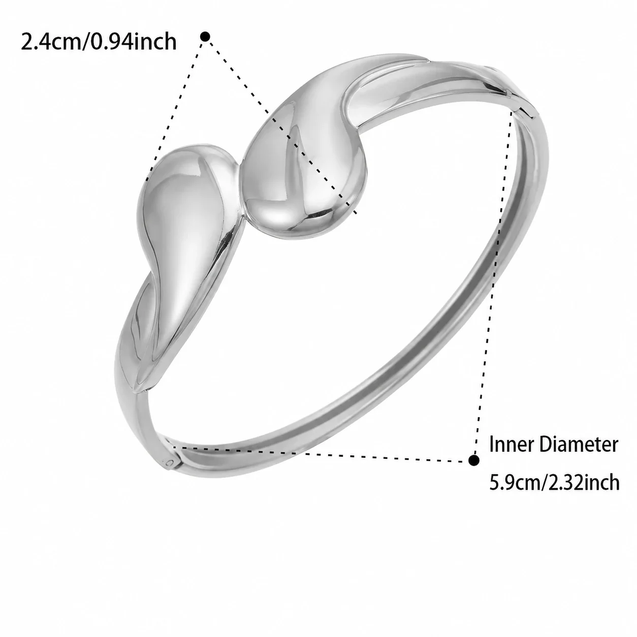 Sculptural 18K Gold PVD Teardrop Curb 316L Bangle - Silver Teardrop