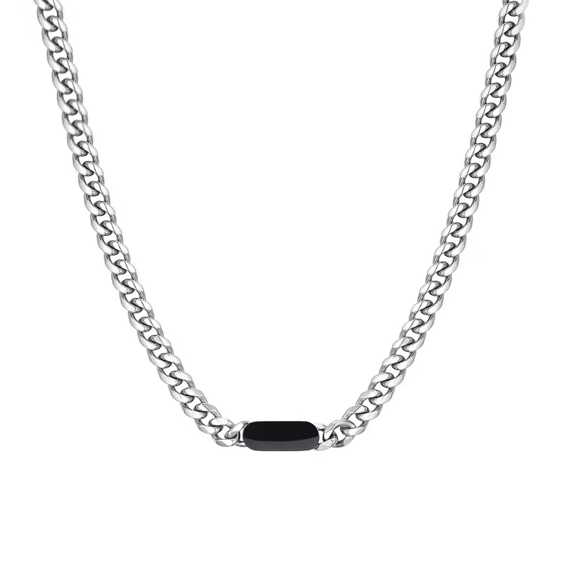 Industrial Stainless Steel Curb Chain Black Bar Necklace