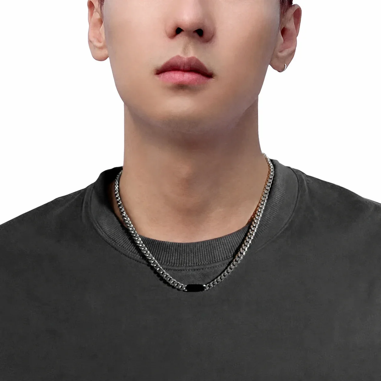 Industrial Stainless Steel Curb Chain Black Bar Necklace