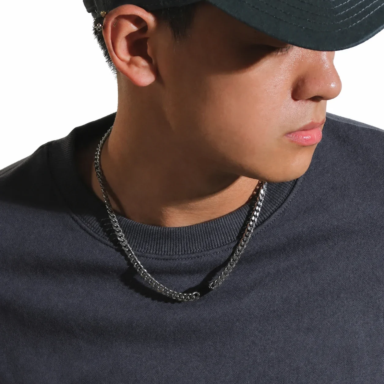 Industrial Stainless Steel Curb Chain Black Bar Necklace